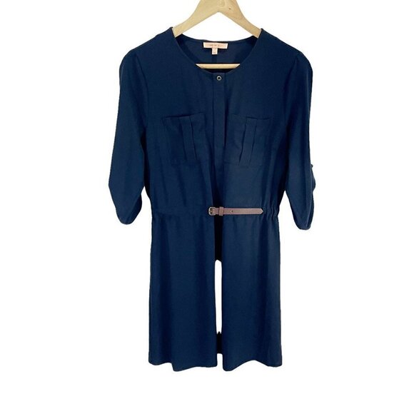 Skies Are Blue Womens Tunic Dress Blue 3/4 Sleeve Roll Tab Jewel Neck Pockets M - Picture 1 of 6